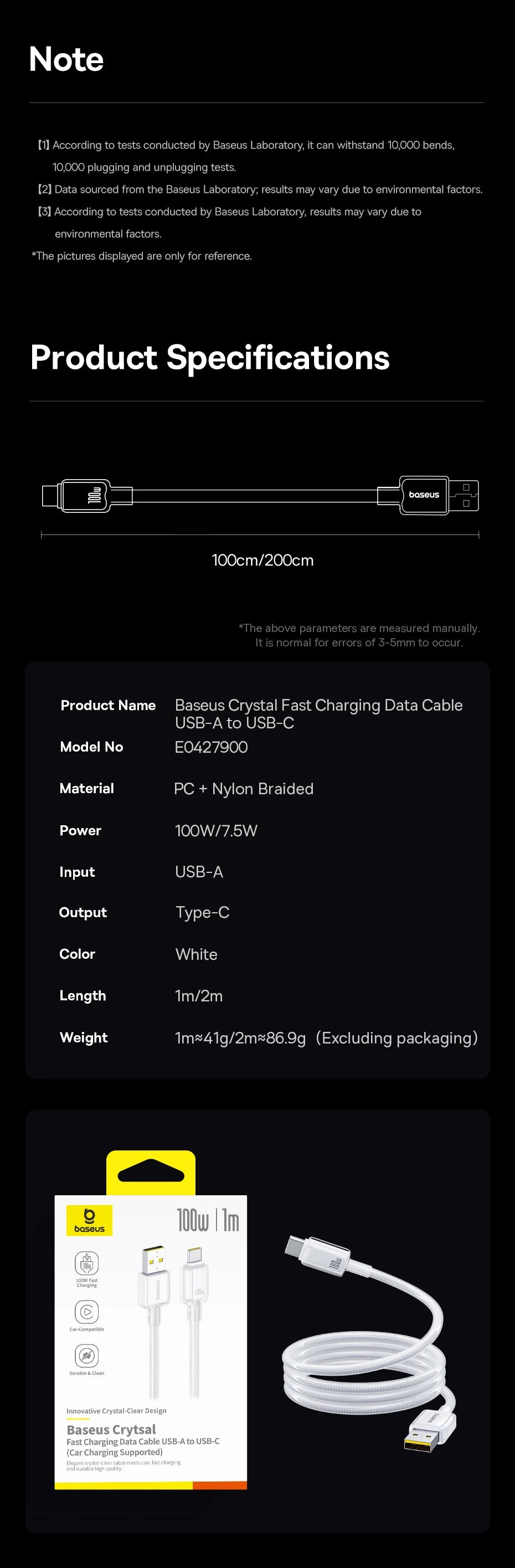 100W USB-A to USB-C Fast Charging Data Cable