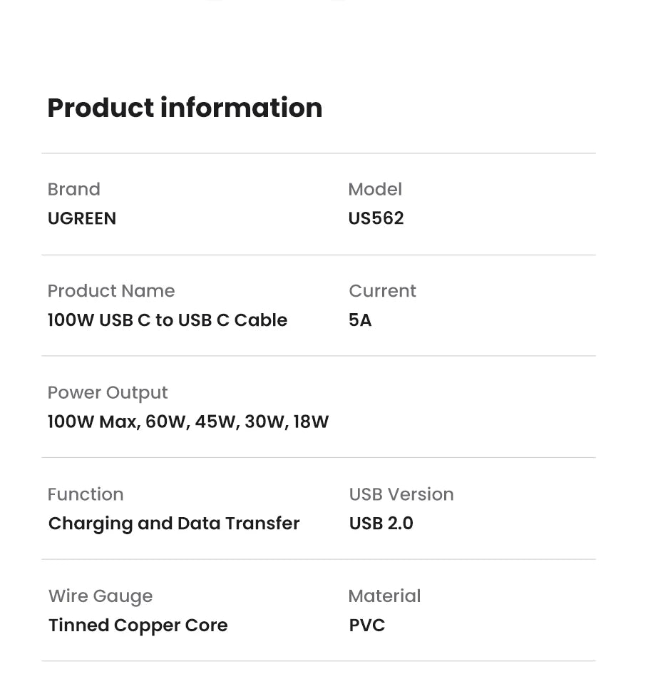 100W USB-C to USB-C Fast Charging and Data Sync Cable