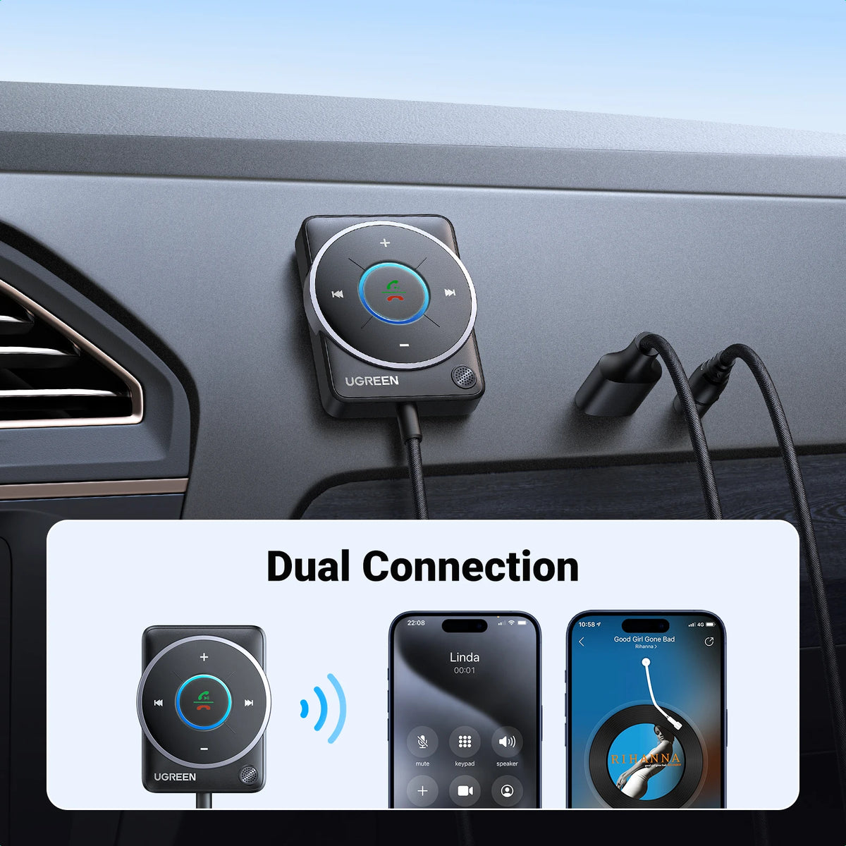 Bluetooth 5.4 Car AUX Receiver Adapter with Microphone