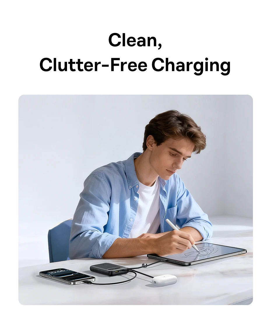 45W Fast Charging Power Bank with Dual Built-in USB-C Cables