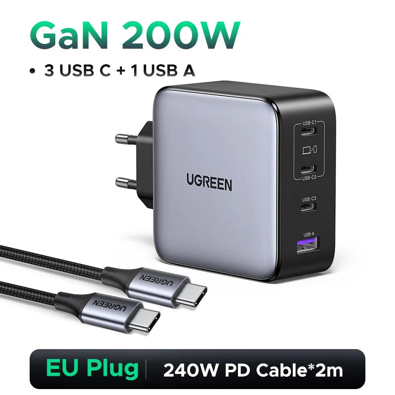 200W GaN Fast Wall Charger for Laptops and Smartphones