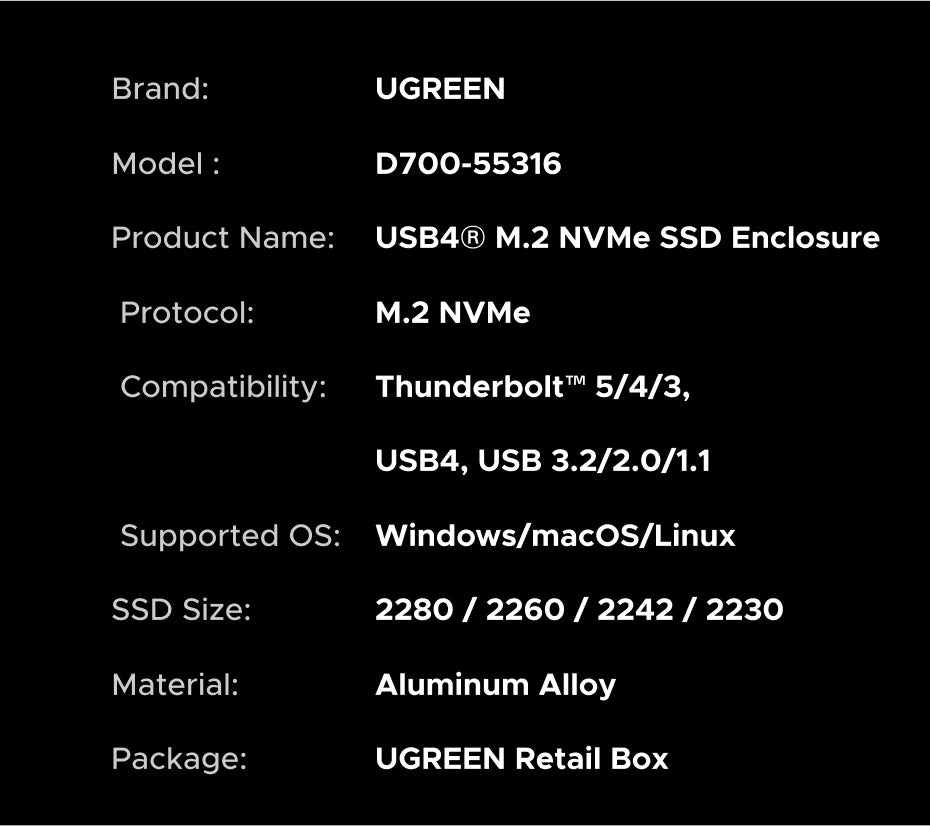 40Gbps USB4 NVMe SSD Enclosure for Thunderbolt and High-Speed Data - 20