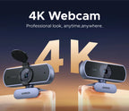 4K Ultra HD Webcam with Dual Microphone for Streaming and Video Calls