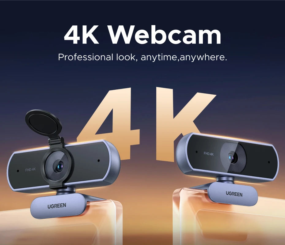 4K UHD USB Webcam with Dual Microphones for Video Calling