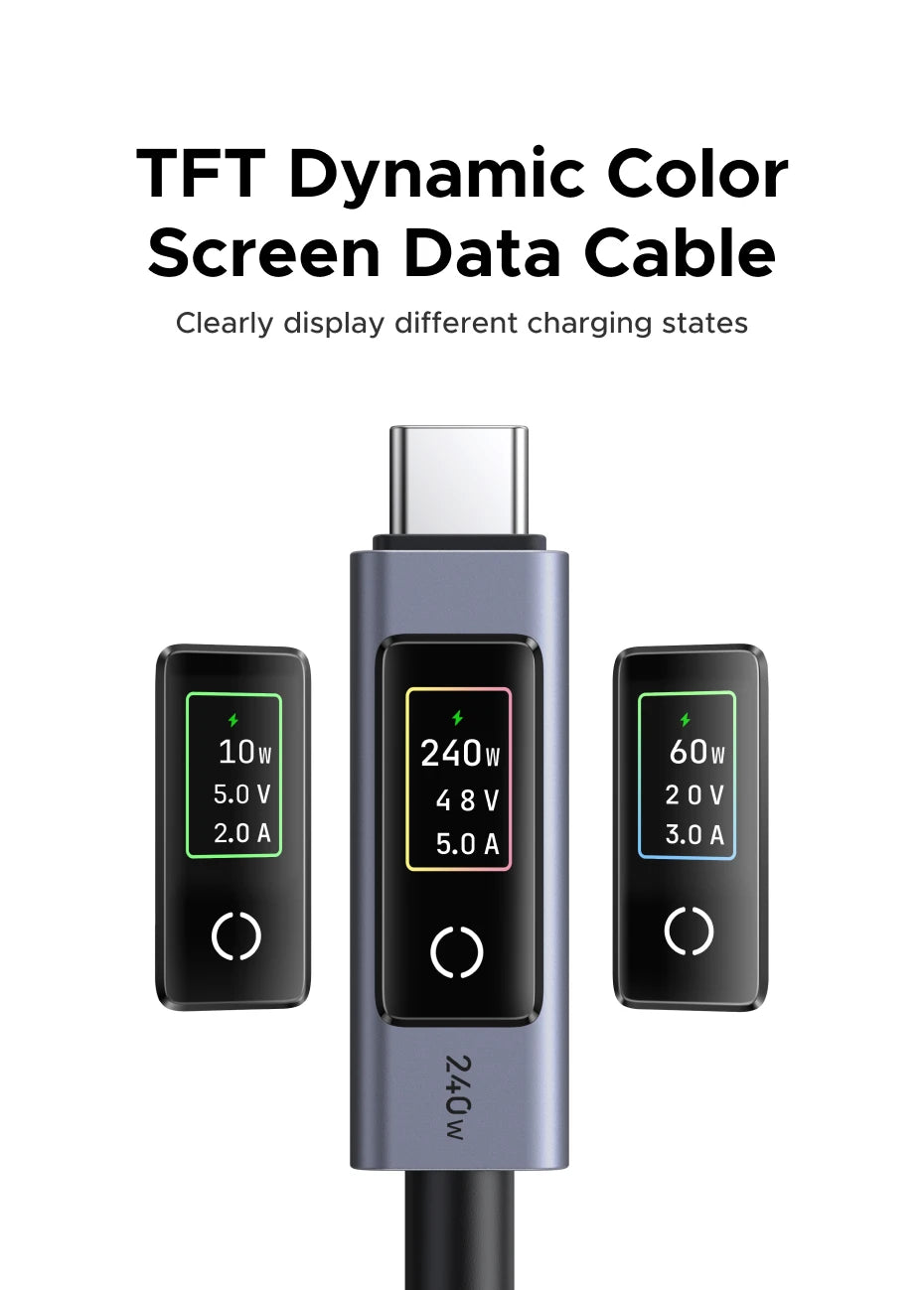 240W USB-C Fast Charging Cable with Real-Time Digital Display - 14