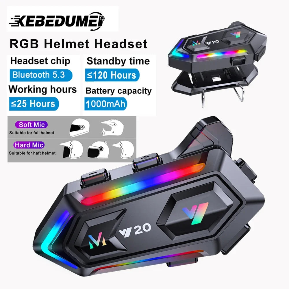 Bluetooth 5.3 Motorcycle Helmet Headset with RGB Lighting