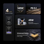 160W GaN Fast Charger with 4 Ports for Laptops and Smartphones