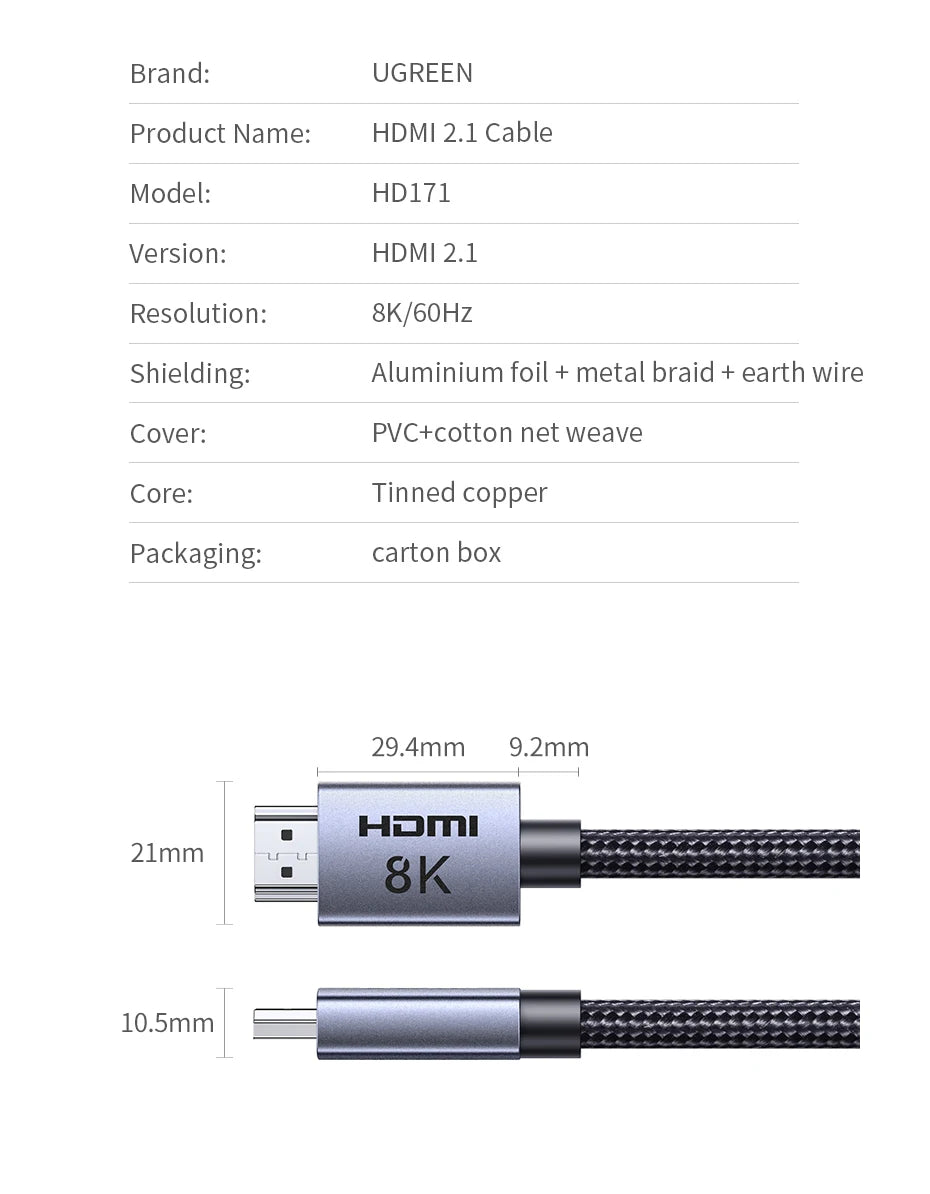 8K Ultra High Speed HDMI 2.1 Cable 48Gbps - 24