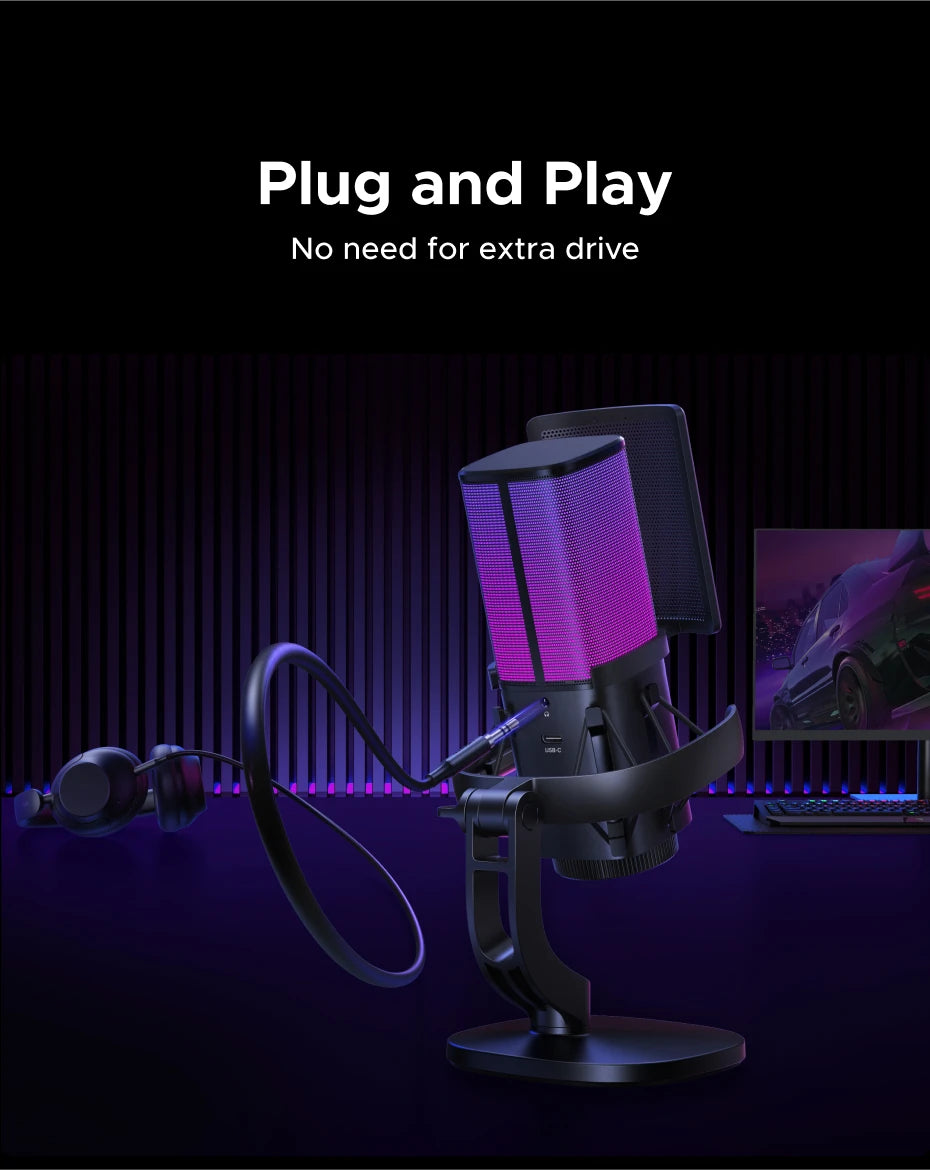 USB Condenser Microphone with RGB Lighting for Gaming and Streaming