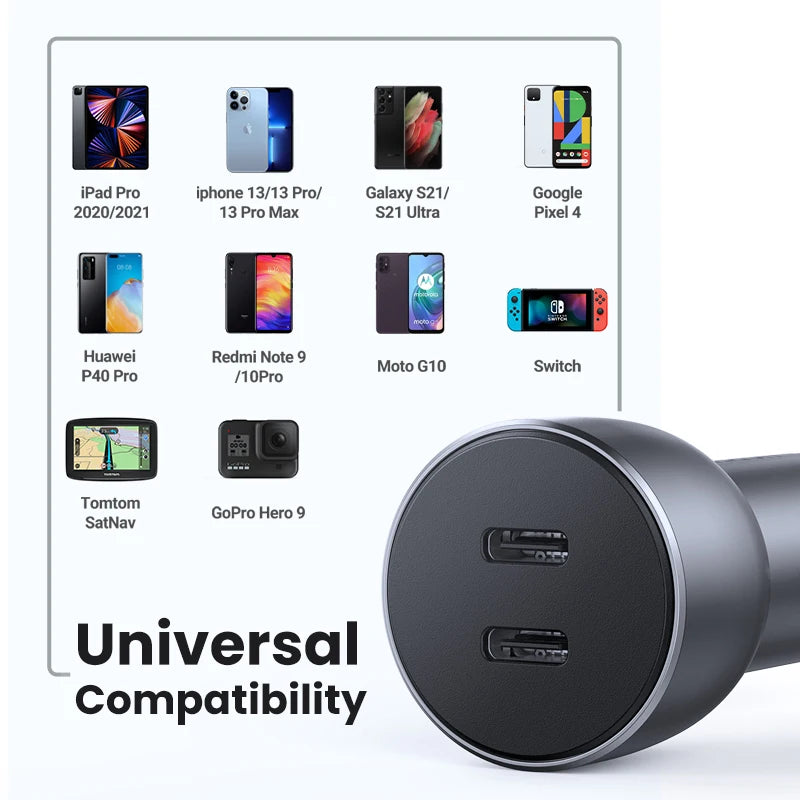 36W Dual Port USB-C PD Fast Car Charger - 5