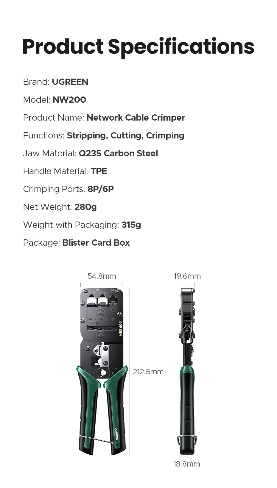 RJ45 Ethernet Cable Crimping Tool for CAT5/6/7/8
