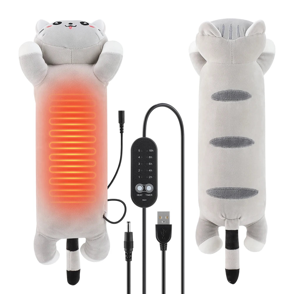USB Heated Cat Plush Pillow for Pain Relief