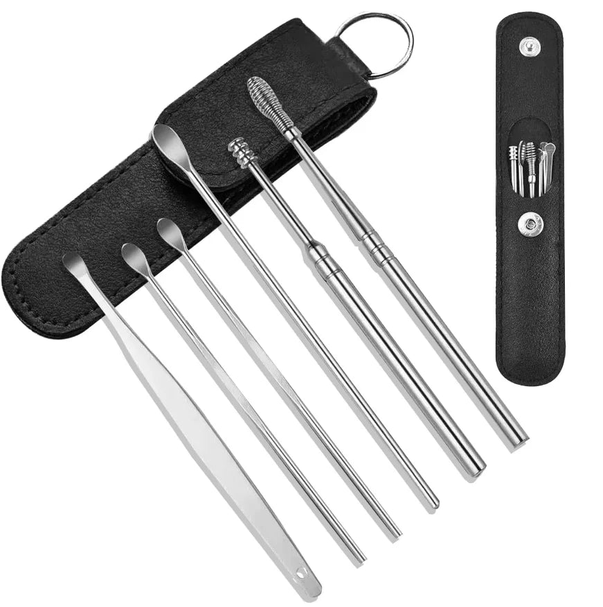 Stainless Steel Ear Wax Removal Cleaning Tool Kit with Storage Case