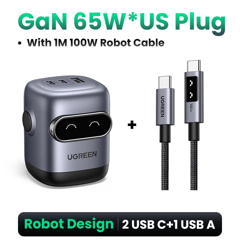 65W GaN Fast Wall Charger with Robot Display