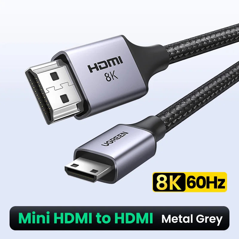 8K 60Hz Mini HDMI to HDMI Adapter Cable for Cameras and Laptops