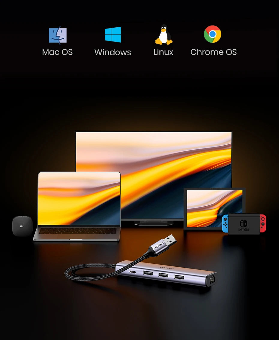 USB 3.0 to Gigabit Ethernet Adapter with 3-Port USB Hub - 18