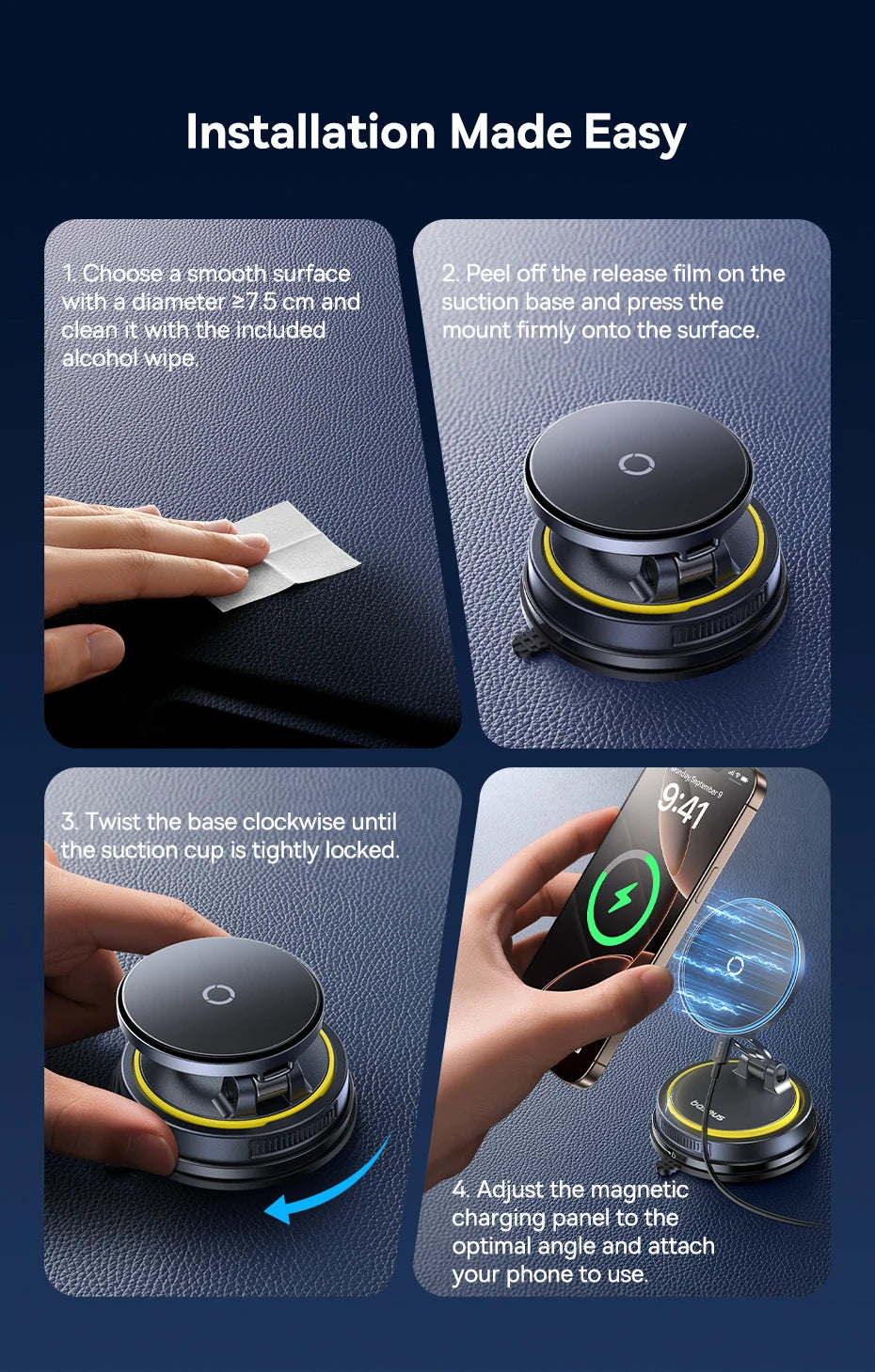 Magnetic Wireless Car Charger and Vacuum Mount Phone Holder