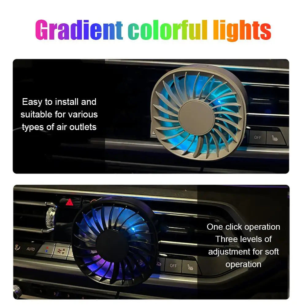Portable 5V USB Car Air Vent Cooling Fan with 3 Gears and RGB Light