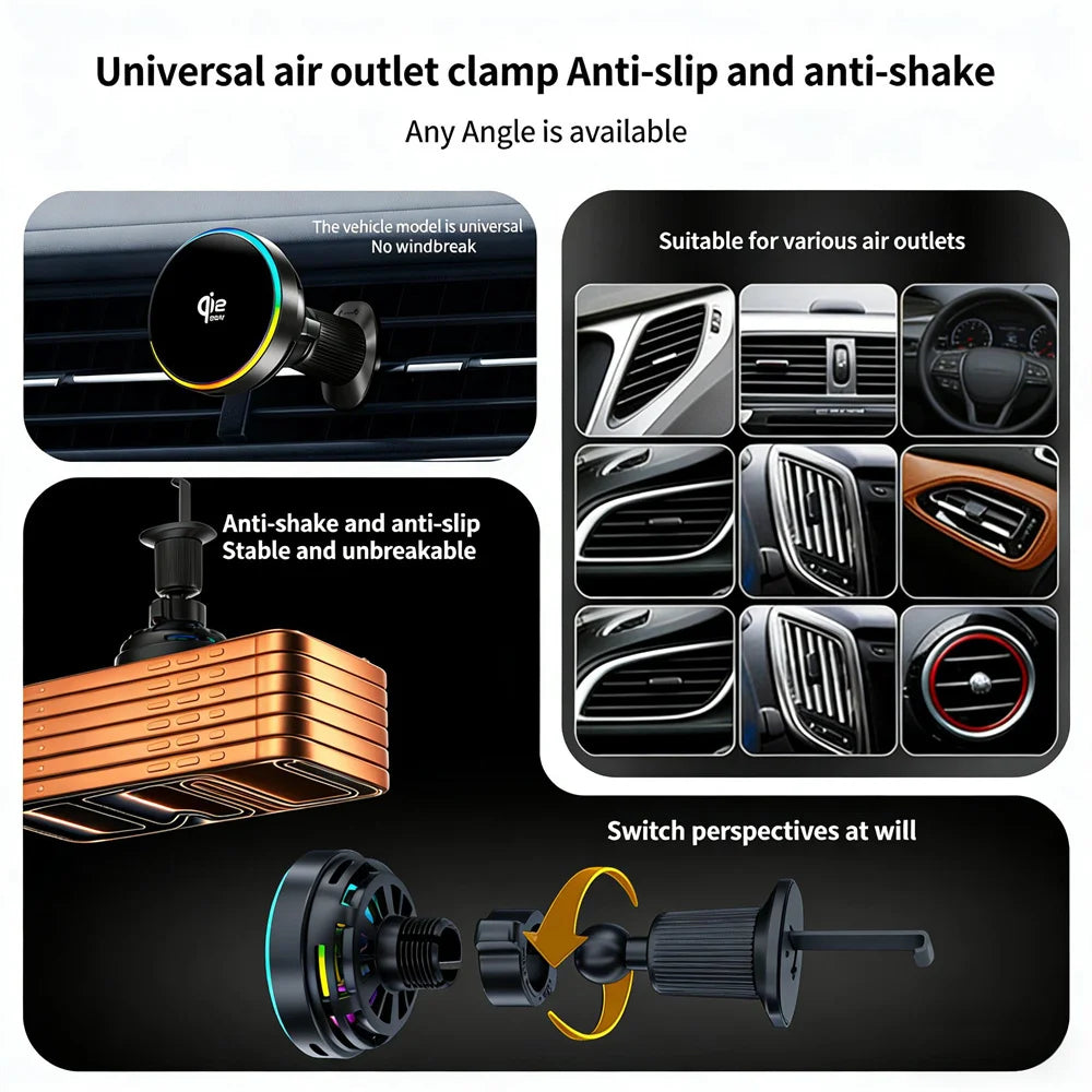 25W Magnetic Fast Wireless Car Charger with Cooling Fan