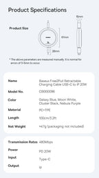 Retractable USB-C to Lightning 20W Fast Charging Cable