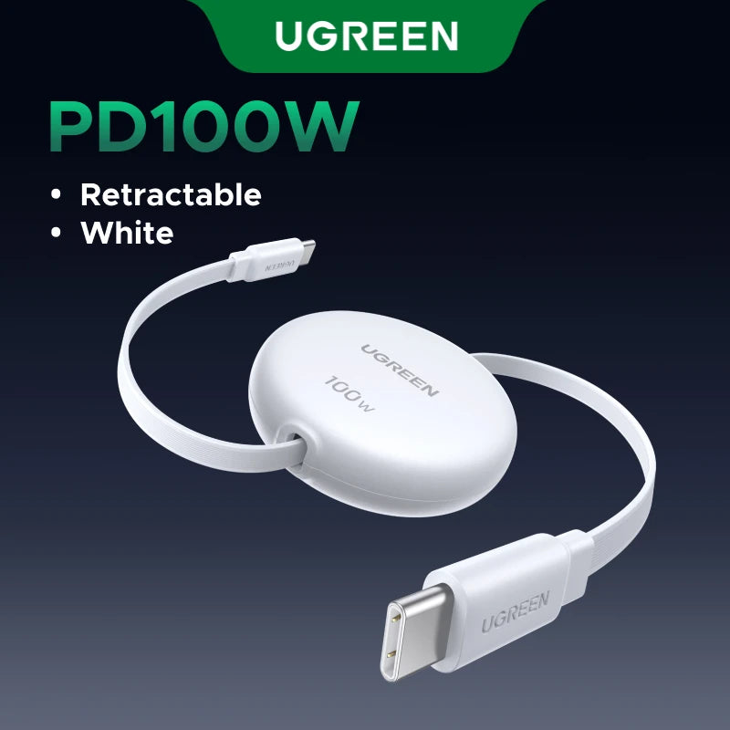 100W Retractable USB-C to USB-C Fast Charging Data Cable - 19