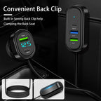 127W 5 Port Fast Car Charger with 150CM Extension Cable for Front Rear