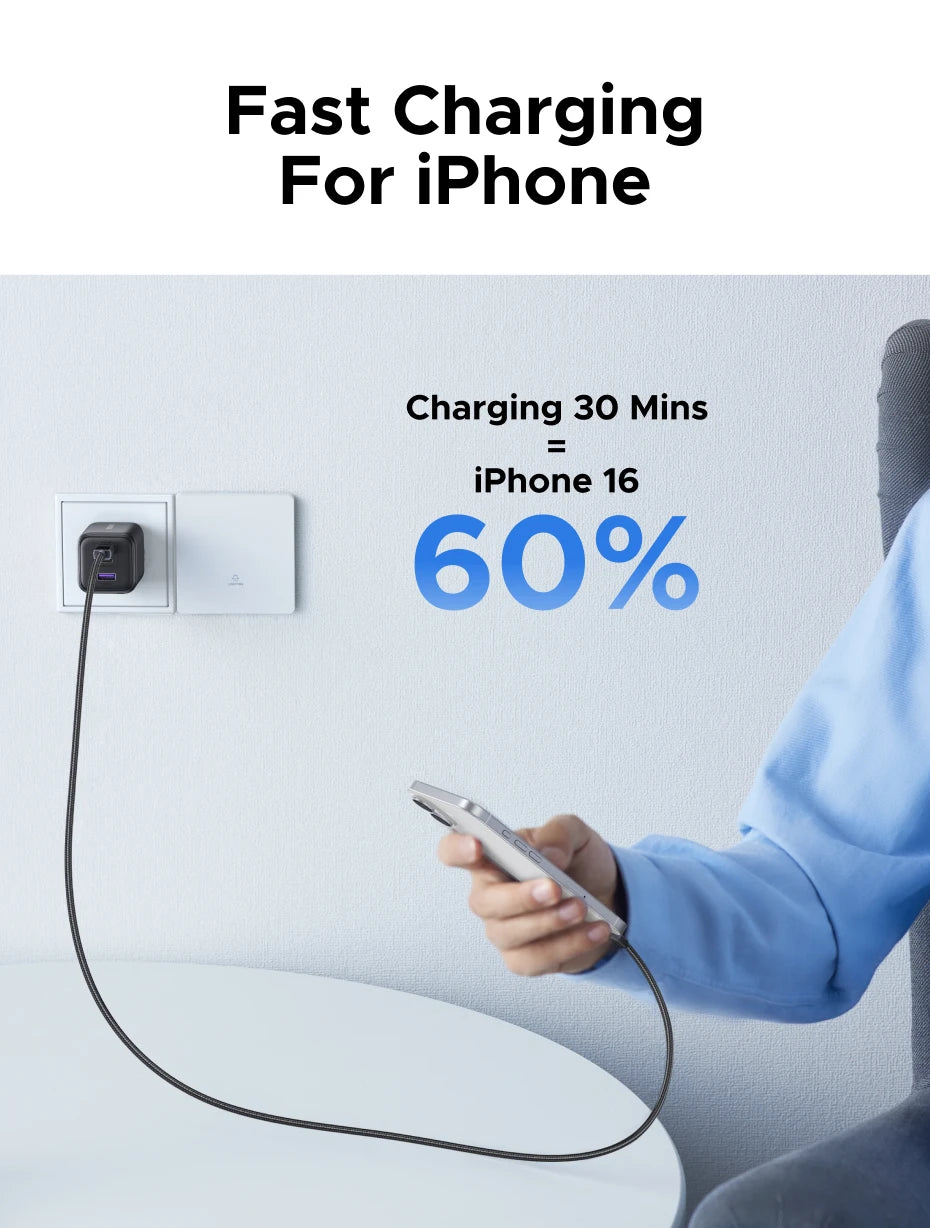 45W GaN Fast Wall Charger with 3 Ports for Smartphones and Tablets - 11