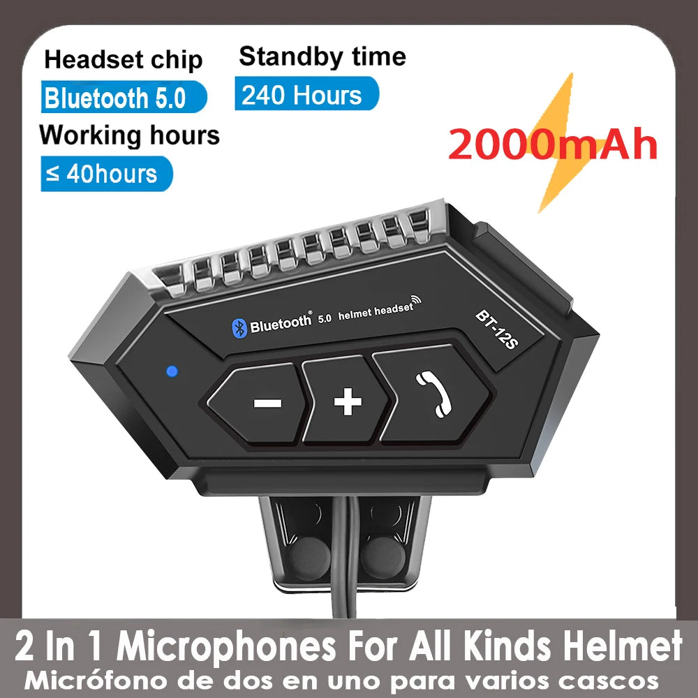 BT-12S Bluetooth 5.0 Motorcycle Helmet Headset with Dual Microphones