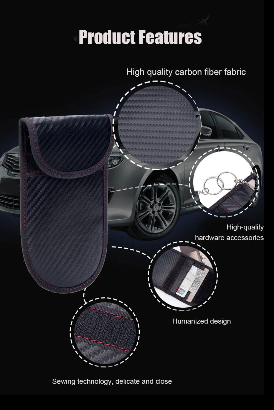 Carbon Fiber Car Key Fob RFID Signal Blocking Pouch Protector