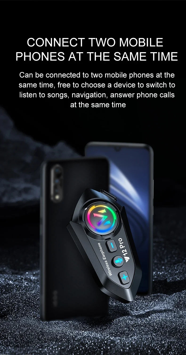 Y12 Pro Bluetooth 5.4 Motorcycle Helmet Intercom Headset 500M