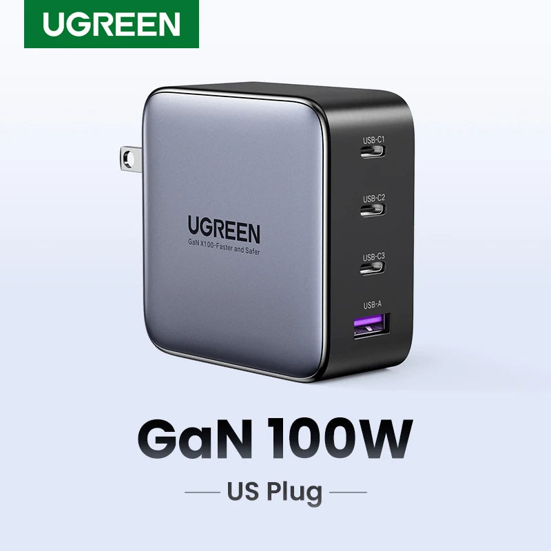 100W GaN USB-C Fast Wall Charger for Laptops and Smartphones