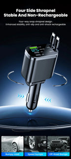 148W 7 in 1 Retractable Car Charger with Voltage Display and Starry Lamp