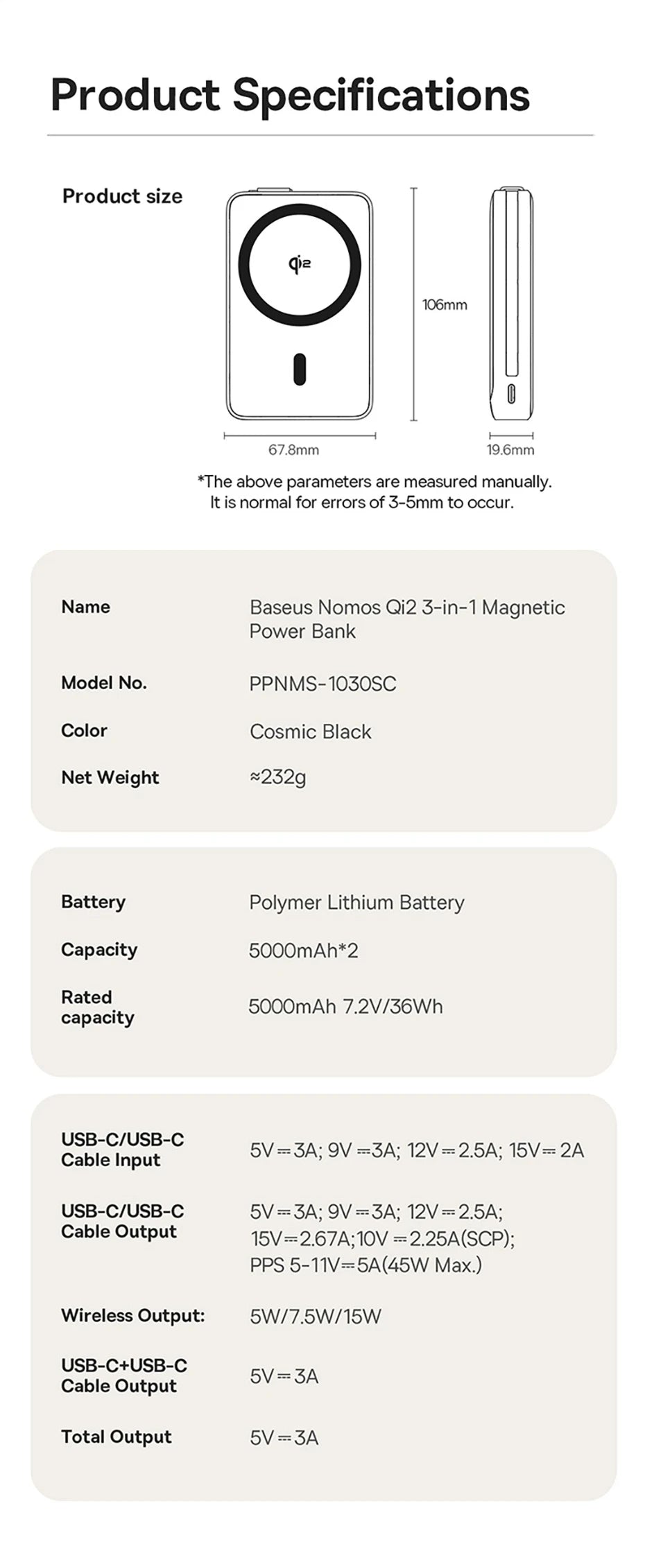 10000mAh Magnetic Wireless Power Bank with 45W Fast Charging