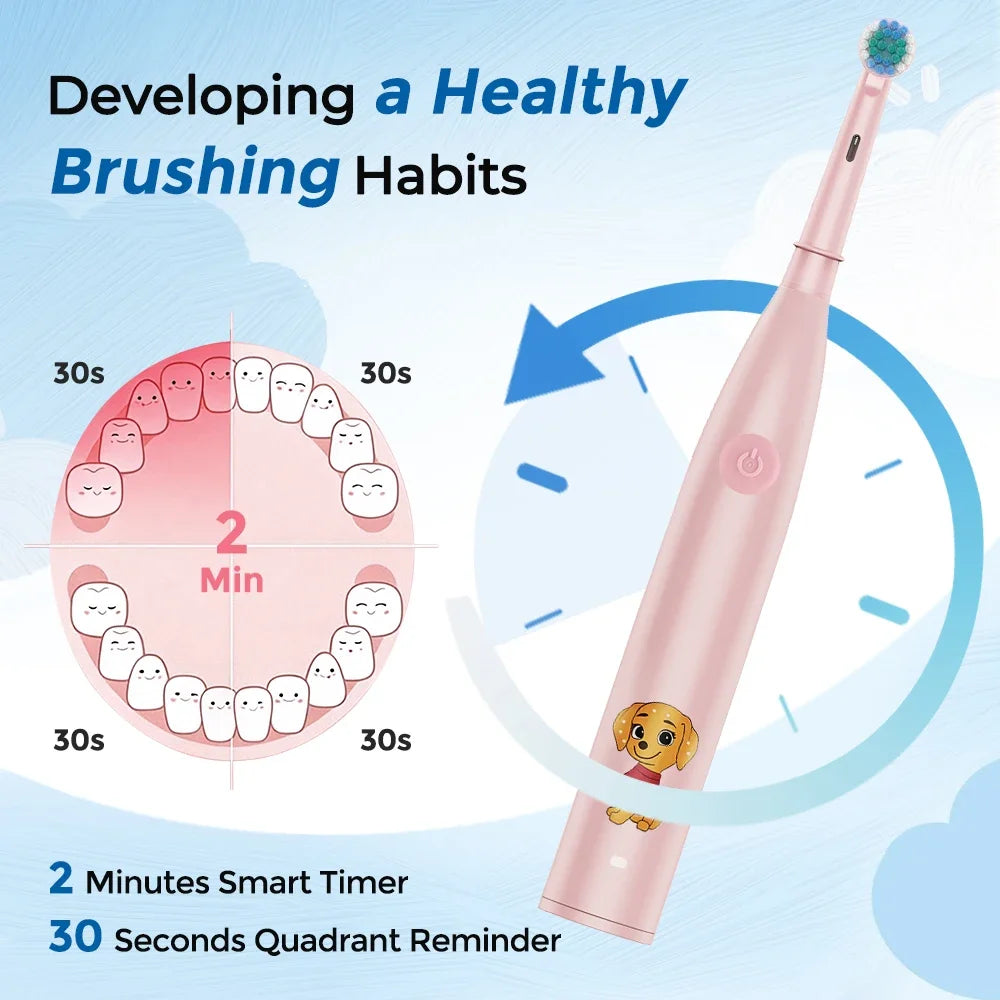 Rechargeable Electric Toothbrush for Kids with 4 Brush Heads