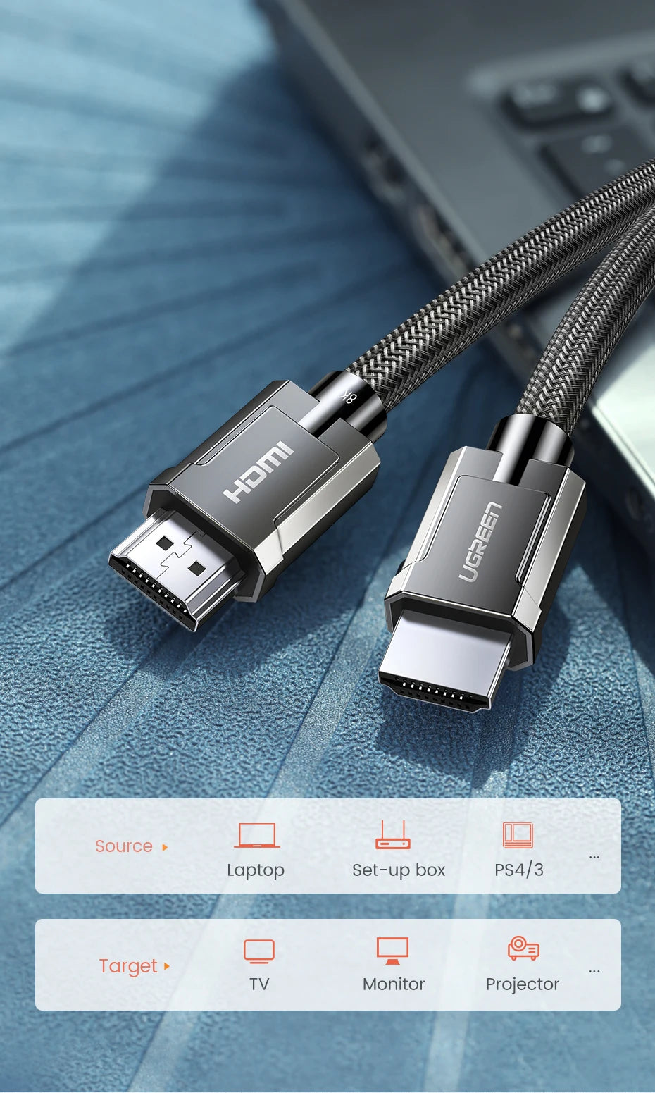 8K 60Hz Ultra High-Speed HDMI 2.1 Cable for Gaming and Home Theater - 15