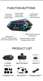 Y12 Pro Bluetooth 5.4 Motorcycle Helmet Intercom Headset 500M