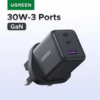 30W GaN 3-Port USB-C Fast Wall Charger