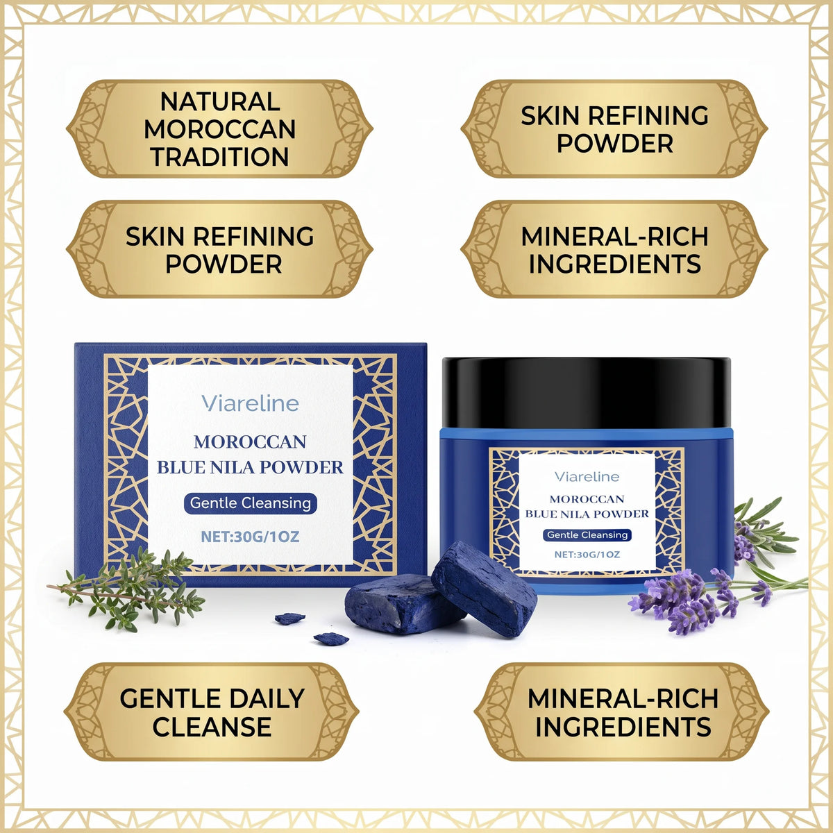 Moroccan Blue Nila Powder for Face Brightening and Cleansing