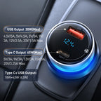 65W Dual Port Fast Car Charger with Voltage Display