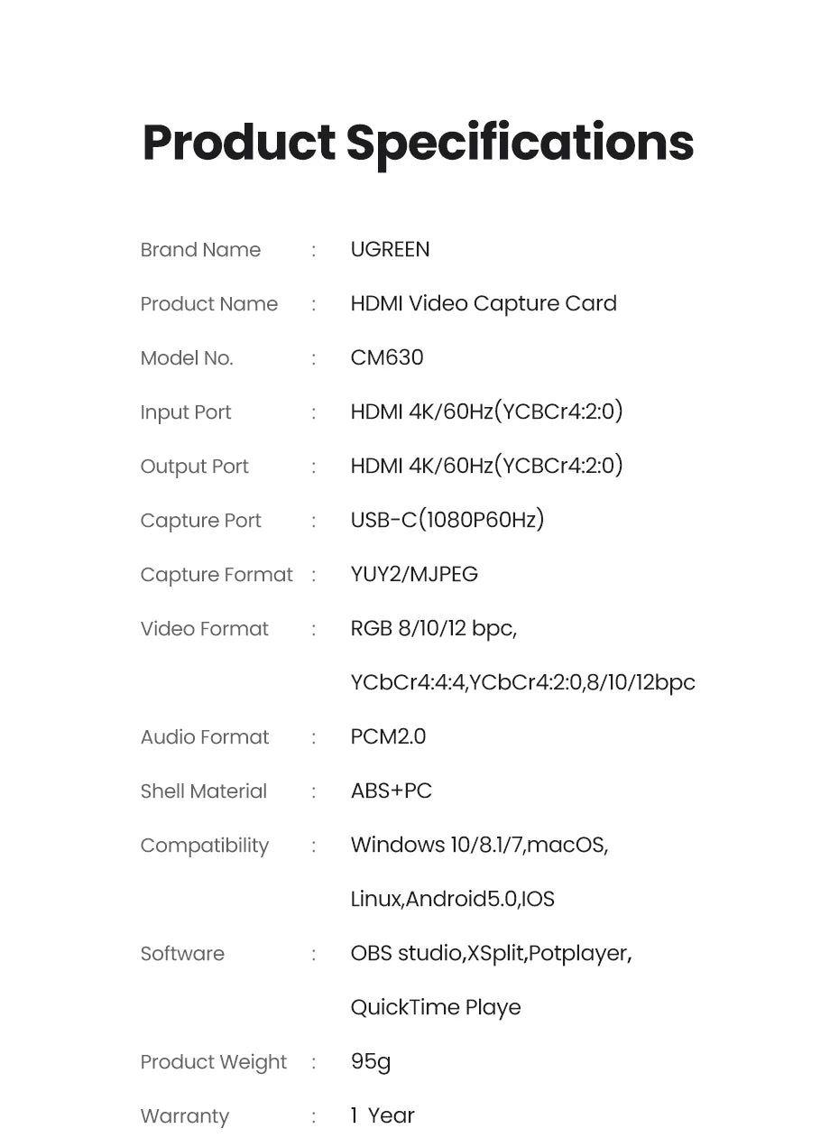 4K 60Hz HDMI Video Capture Card for Live Streaming and Recording