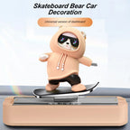 Skateboarding Bear Car Dashboard Ornament with Parking Number Plate