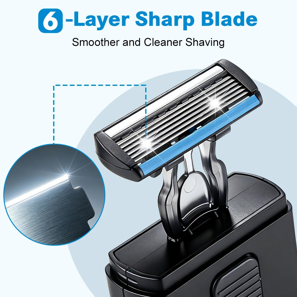 Portable Men's Retractable Manual 6-Layer Blade Shaver