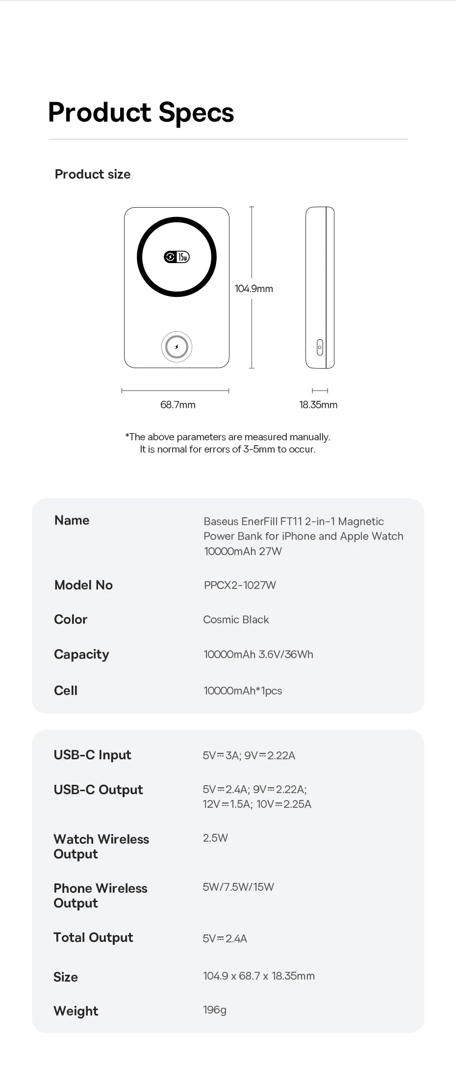 10000mAh Magnetic Wireless Power Bank for Phone and Watch
