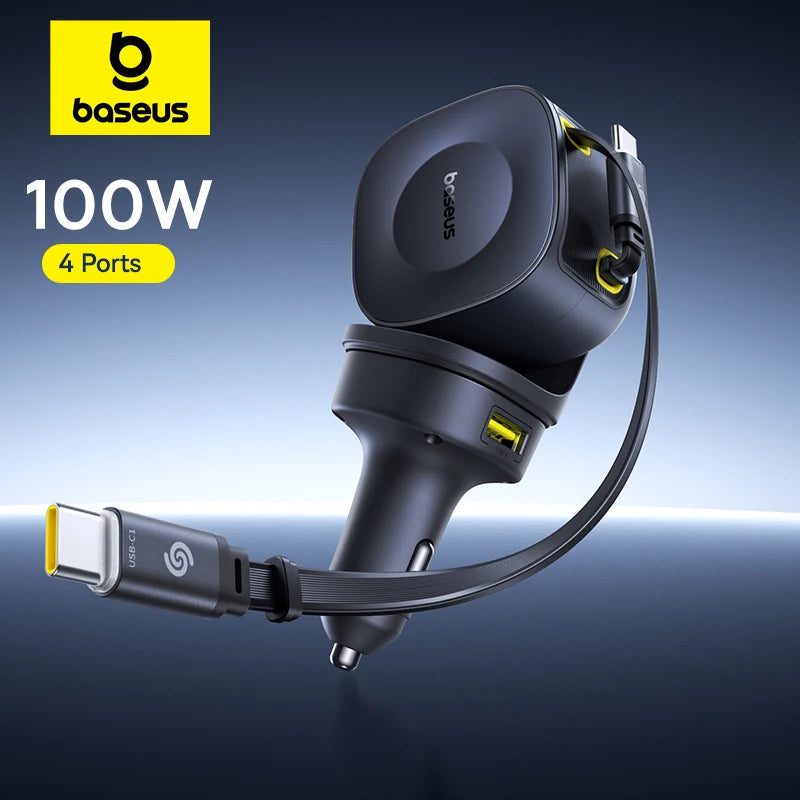 100W Fast Charging 4-Port Retractable Car Charger