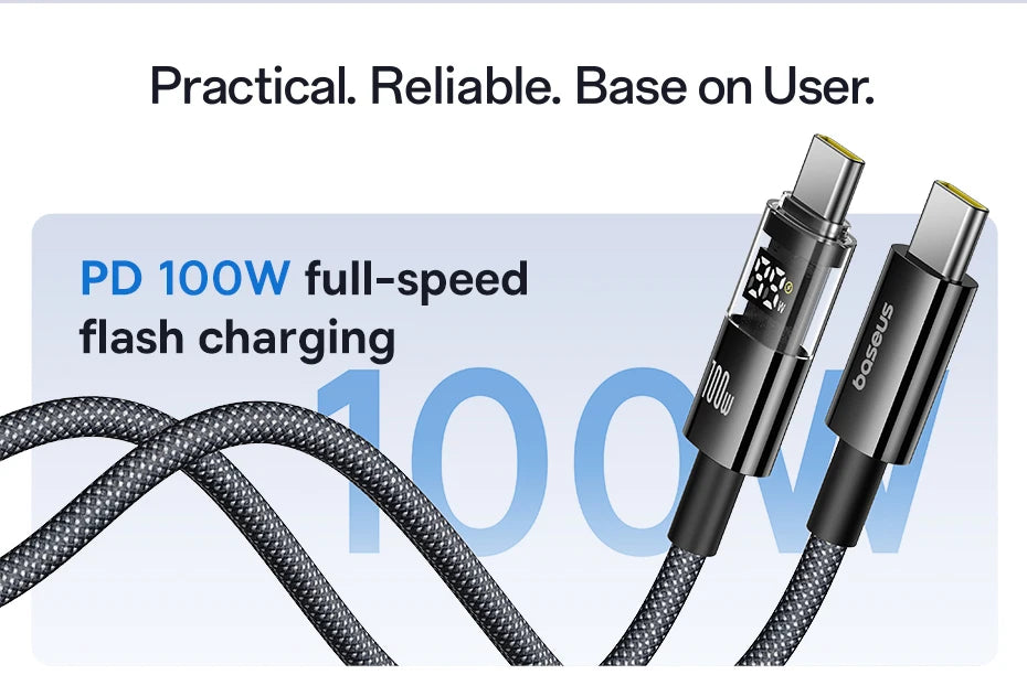 100W USB-C to USB-C Fast Charging Cable with LED Power Display - 10