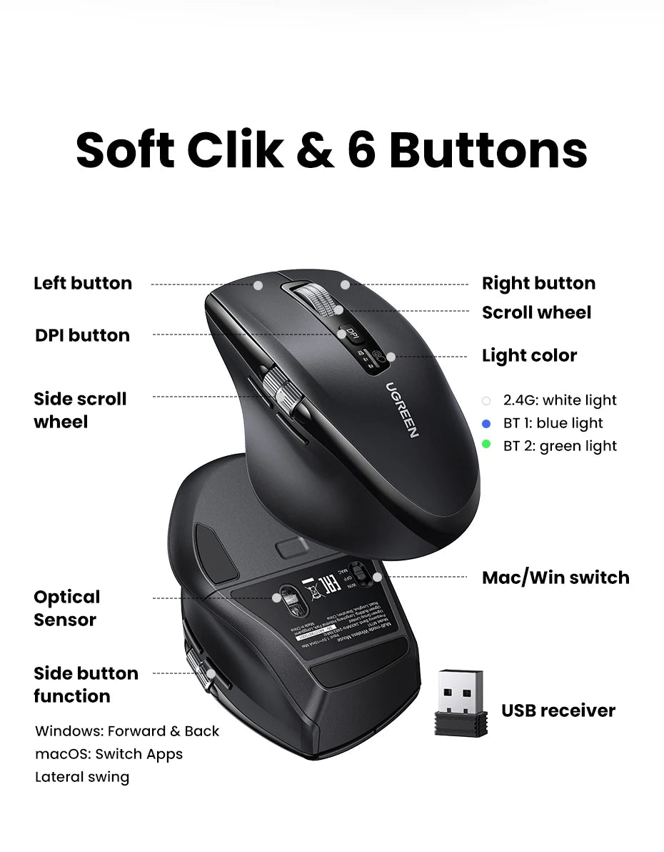 Ergonomic Wireless Bluetooth Mouse with Hyper-Fast Scroll