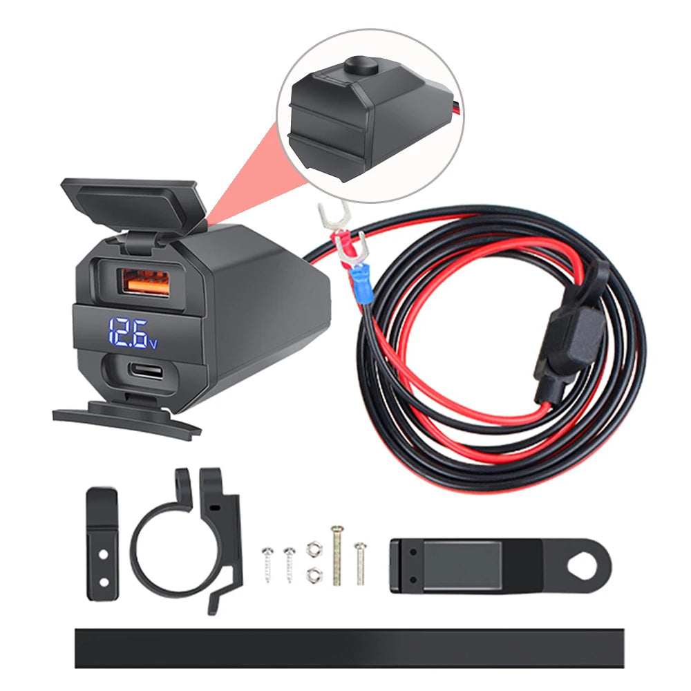 100W Fast Motorcycle USB Charger with Voltage Display - 14