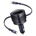 90W Fast Car Charger with Dual Retractable Cables