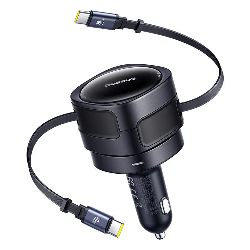 90W Retractable Dual Cable Fast Car Charger