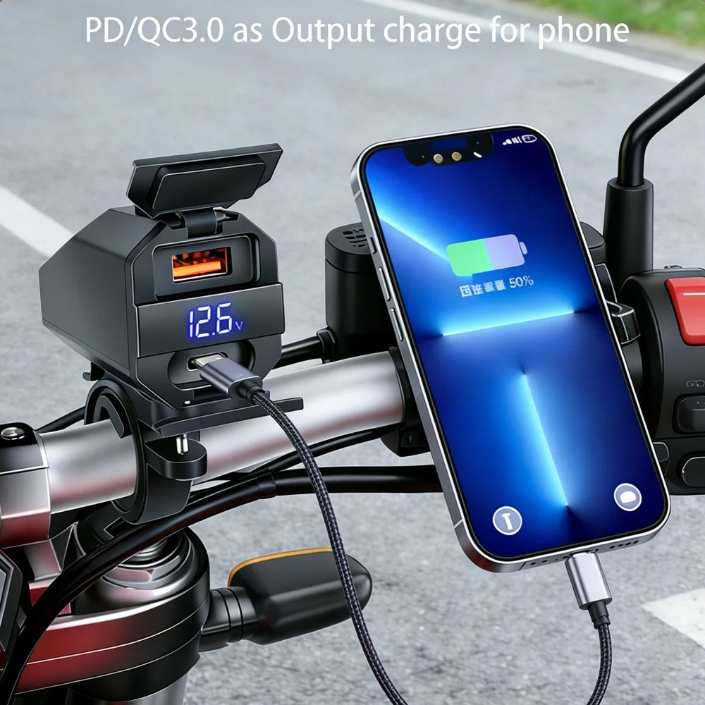 Motorcycle 100W Bidirectional USB Charger with Voltmeter and Switch